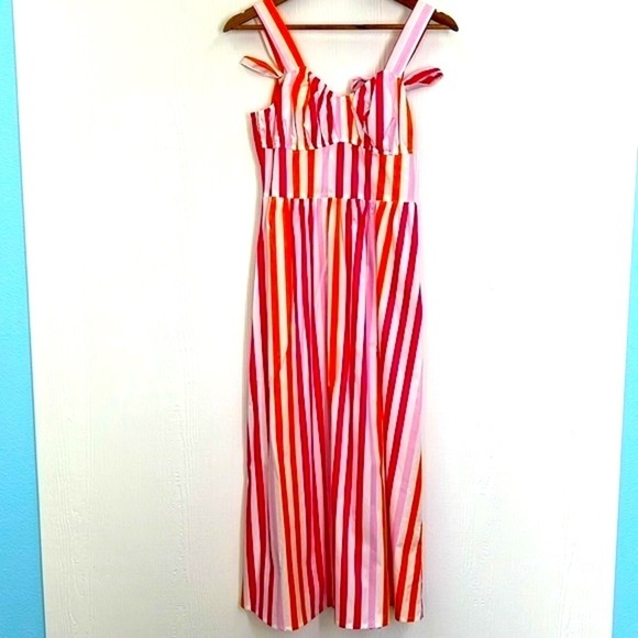 H&M - NWT Bright Colorful Stripe Spaghetti Strap MIDI Dress Size Small - Picture 8 of 12
